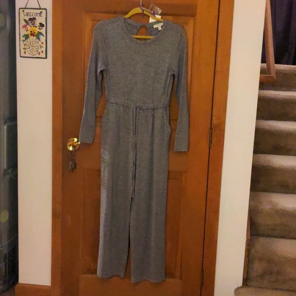 Como Blu Gray Wide Leg Knit Athleisure Jumpsuit Size Small - Picture 1 of 9